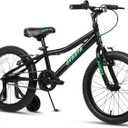 AVASTA Bilbo 18 Inch Kids Bike for Boys Girls 5 6 7 8 Years Old, Retro Style High Carbon Steel Bicycle with Adjustable Handlebars and Seat, Dual V-Brakes, Training Wheels, Kickstand, Black