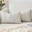 MIULEE Black and Beige Patchwork Farmhouse Pillow Covers 12x20 Inch, Pack of 2 Striped Linen Decorative Modern Accent Pillow Cases for Sofa Couch Bedroom