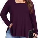 OVERWORETY Womens Plus Size T-Shirt Square Neck Long Sleeve Loose Casual Tunic Tops (4X, Aa- Purple)