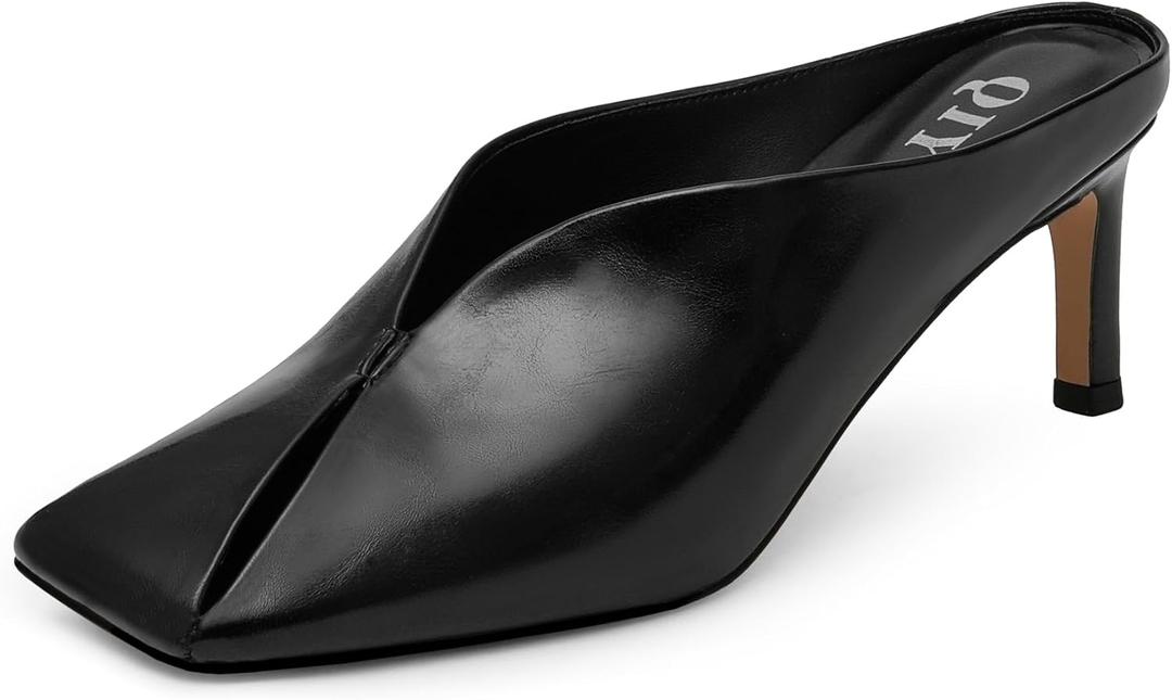 Womens Kitten Heels Square Closed Toe Stiletto Mule Heels Slip on Sandals Comfort Dress Party Pumps (8)