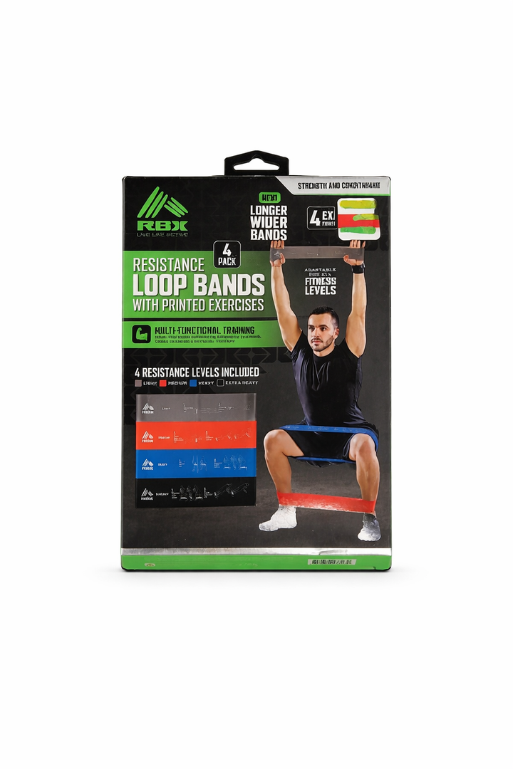 RBX LIVE LIFE ACTIVE LOOPED LATEX RESISTANCE BANDS 4 Pack