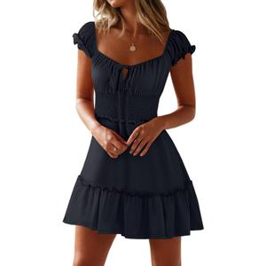 Caracilia Women's Summer Casual Sleeveless Sweetheart Neckline Mini Dress 2025 Smocked Boho Beach Vacation Short Sundress Navy Blue Medium