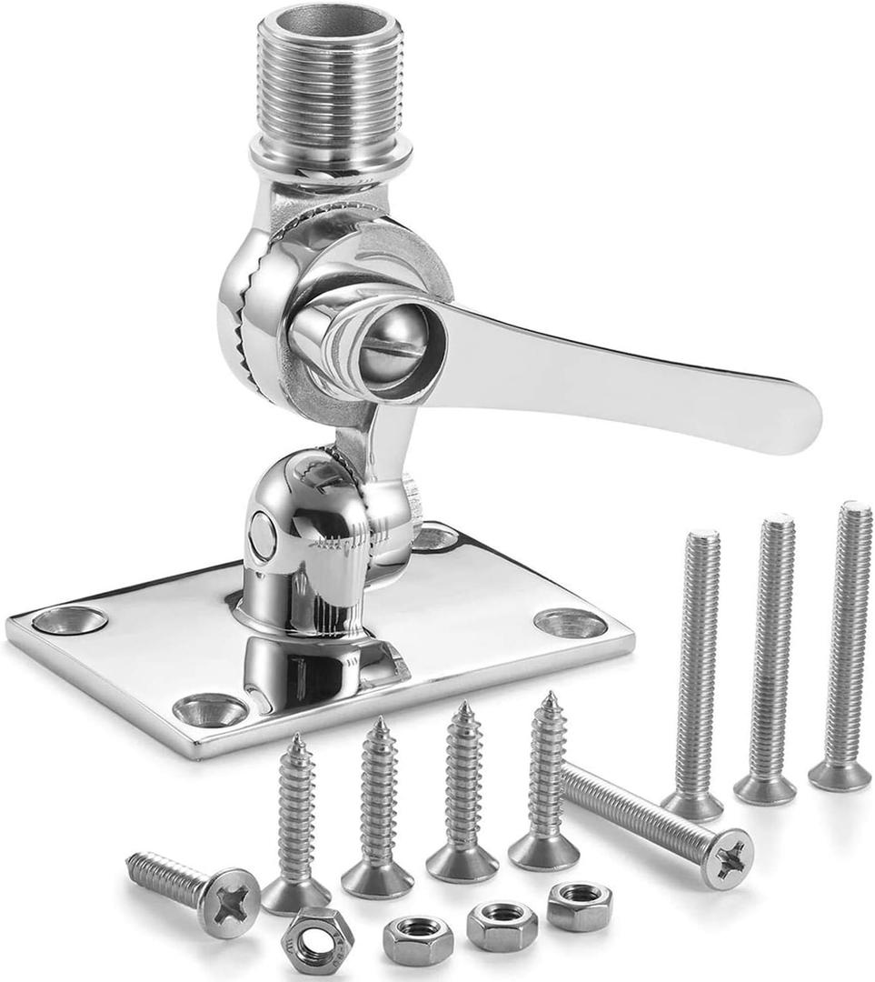Marine VHF Antenna Mounts, Ratchet Mount, 316 Stainless Steel Adjustable Base Mount for Boat