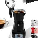 Electric Moka Pot with Detachable Base Aluminum Espresso Maker 10oz 6 Cup 300ml Black Italian Coffee Maker for Kitchen Home 110V