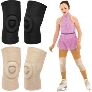 Shappy Pair of 2 Figure Ice Skating Knee Pads Gel Dance Knee Pads Cushion and Support Breathable Material for Dancing Skating Women Girl Men (Medium, Beige and Black)