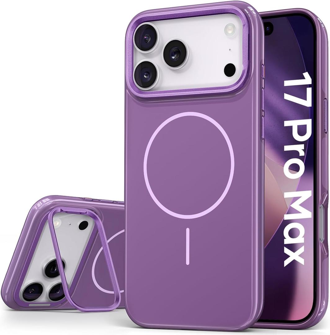 Vihibii for iPhone 17 Pro Max Case, [Compatible with Magsafe], Invisible Camera Stand, Military-Grade Protection, Fade-Resistant Slim Glow Stylish Phone Cover Case for 17 Pro Max, 6.9" 2025, Purple