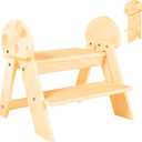 Wooden Toddler Step Stool, 2-Step Foldable Stool for Kids with Non-Slip Surface, Baby Bathroom Stool for Potty Training, Bathroom Sink, Kitchen Counter with Cute Mushroom Design, Natural