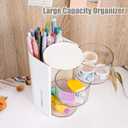3-Tier Clear Hair Accessories Organizer with Hair Brushes Holder, Rotatable Drawer Makeup Sponge Holder Desktop Organizer Case for Makeup Brush Lipsticks Q-tip Cotton Swab Stationery (White)