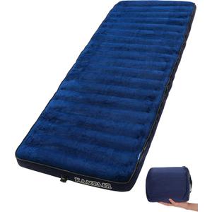 Inflatable Sleeping Pad for Camping, Extra-Thick 4.75" Single Air Mattress with Soft Velvet Top, Machine Washable, Family Lightweight 4-Season Pad for Traveling & Hiking, Blue