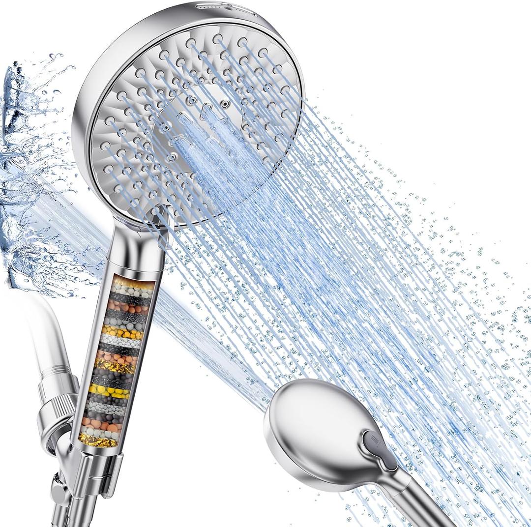 Filtered Shower Head with Handheld, High Pressure 9 Spray Mode Chrome ...