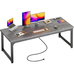 Huuger 63 x 24 inch Desk with Power Outlets & USB-C, Deeper & Thicker Desktop, Robust Metal Tubes, Computer Desk, Heavy Duty Office Desk, Work Gaming Desk, for Home Office, Grey