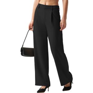 Women's Wide Leg Work Dress Pants High Waisted Casual Slacks Business Office Pants with Pockets 29"/31" (3X-Large, Black)