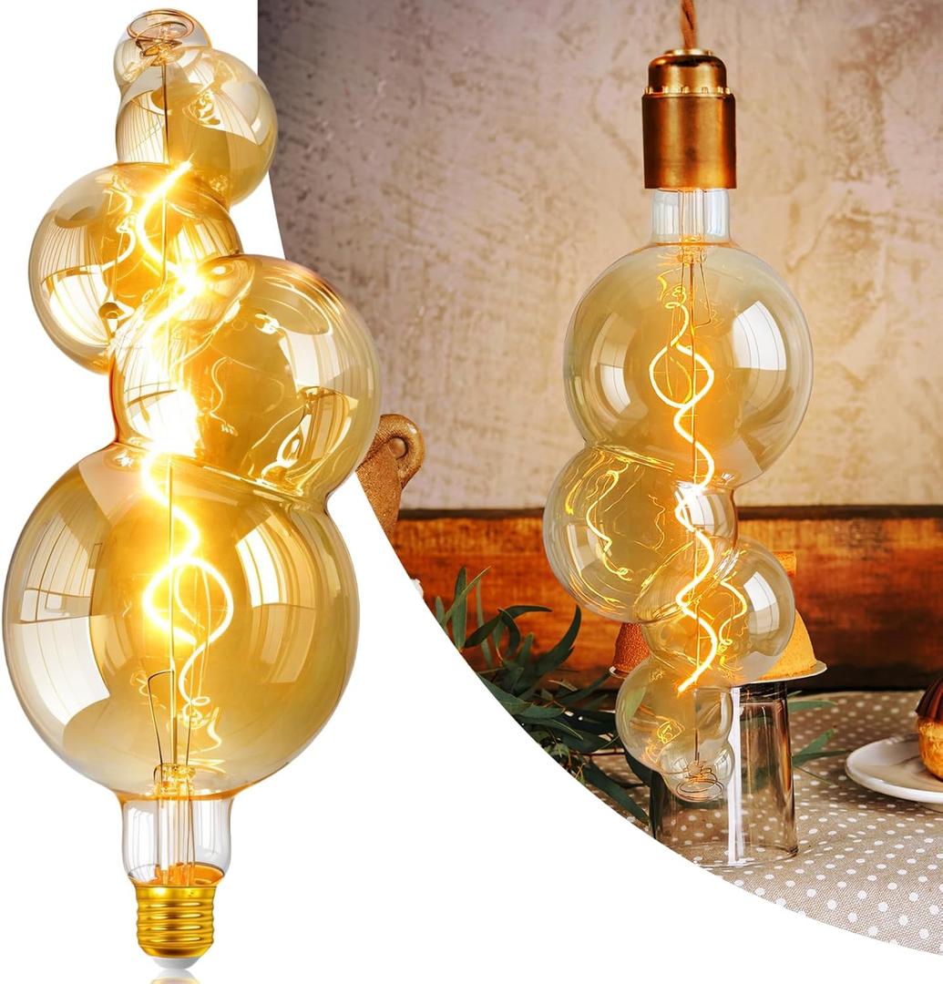 40 Watt Decorative Vintage LED Light Bulbs, Special Huge Bubble 4W LED Filament Edison Bulb,2700K Oversized Golden Warm Lights,Dimmable E26 Lamp Base,1-Pack