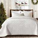 Grassix Velvet Quilt King Size - Luxury Cozy Cream White King Quilt Set, Lightweight Soft Velvet Comforter, Coverlet Bedspreads with 2 Shams for All Seasons