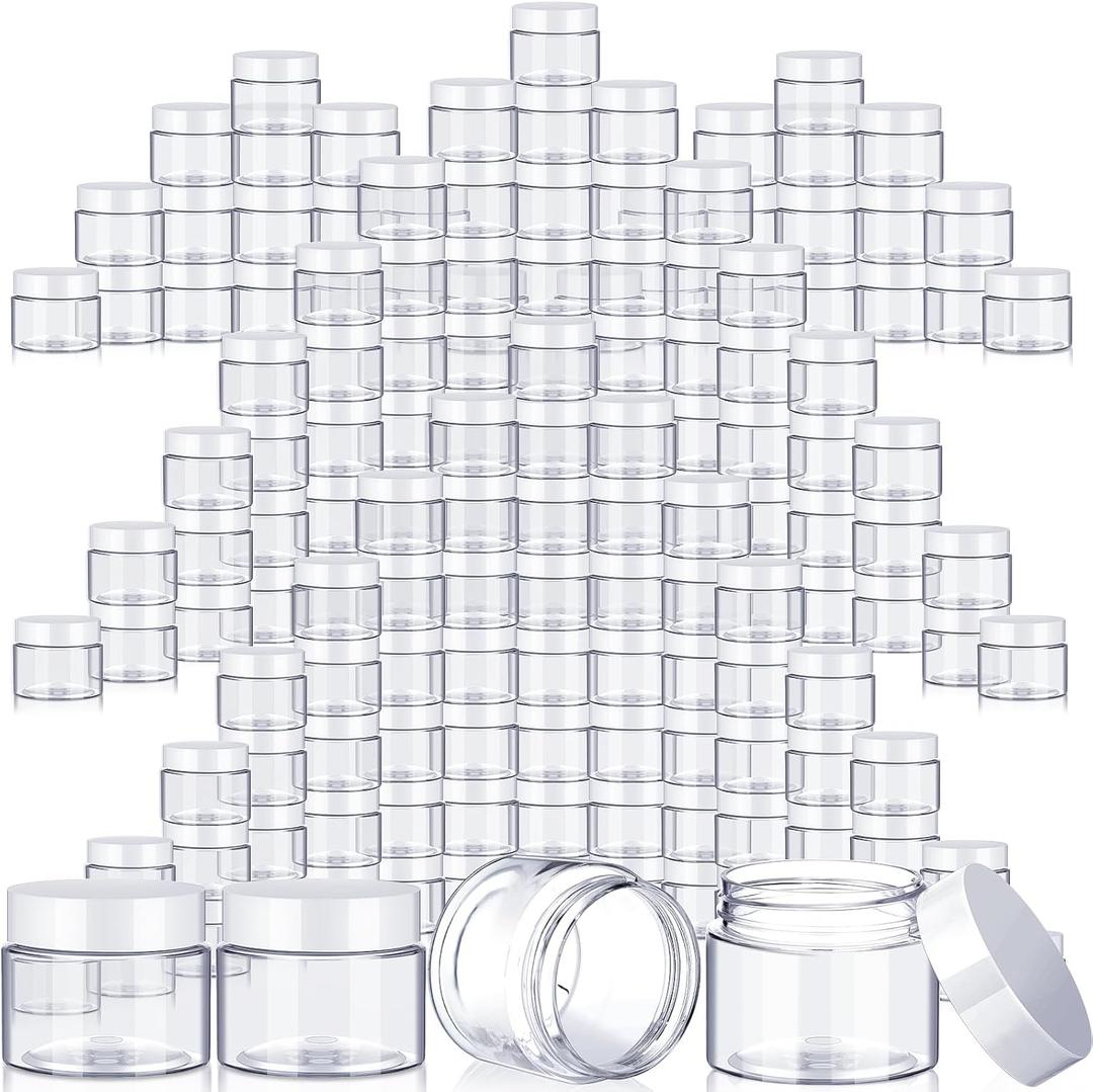 SATINIOR 100 Pcs Plastic Jars with Lids Small Containers Lids Wide Mouth Small Plastic Containers for Lotion Cream Rhinestones Body Butters Travel Storage(1 oz,White)