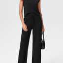 Imily Bela Womens 2 Piece Outfits Sleeveless Ribbed Knit Tops Wide Leg Pants Summer Vacation Sweater Matching Lounge Sets (Black, S)