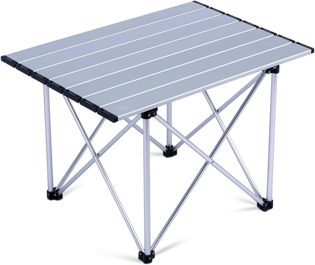 iClimb Ultralight Compact Camping Folding Table with Carry Bag (Reinforced Silver - L), Large
