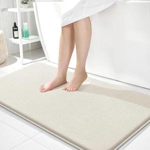 OLANLY Thick Memory Foam Bathroom Runner Rugs 44x24, Extra Soft Absorbent Long Bath Rug, Quick Dry Bath Mats, Non-Slip, Machine Washable Mat for Bathroom, Tub and Shower, Home Decor Accessories, Ivory