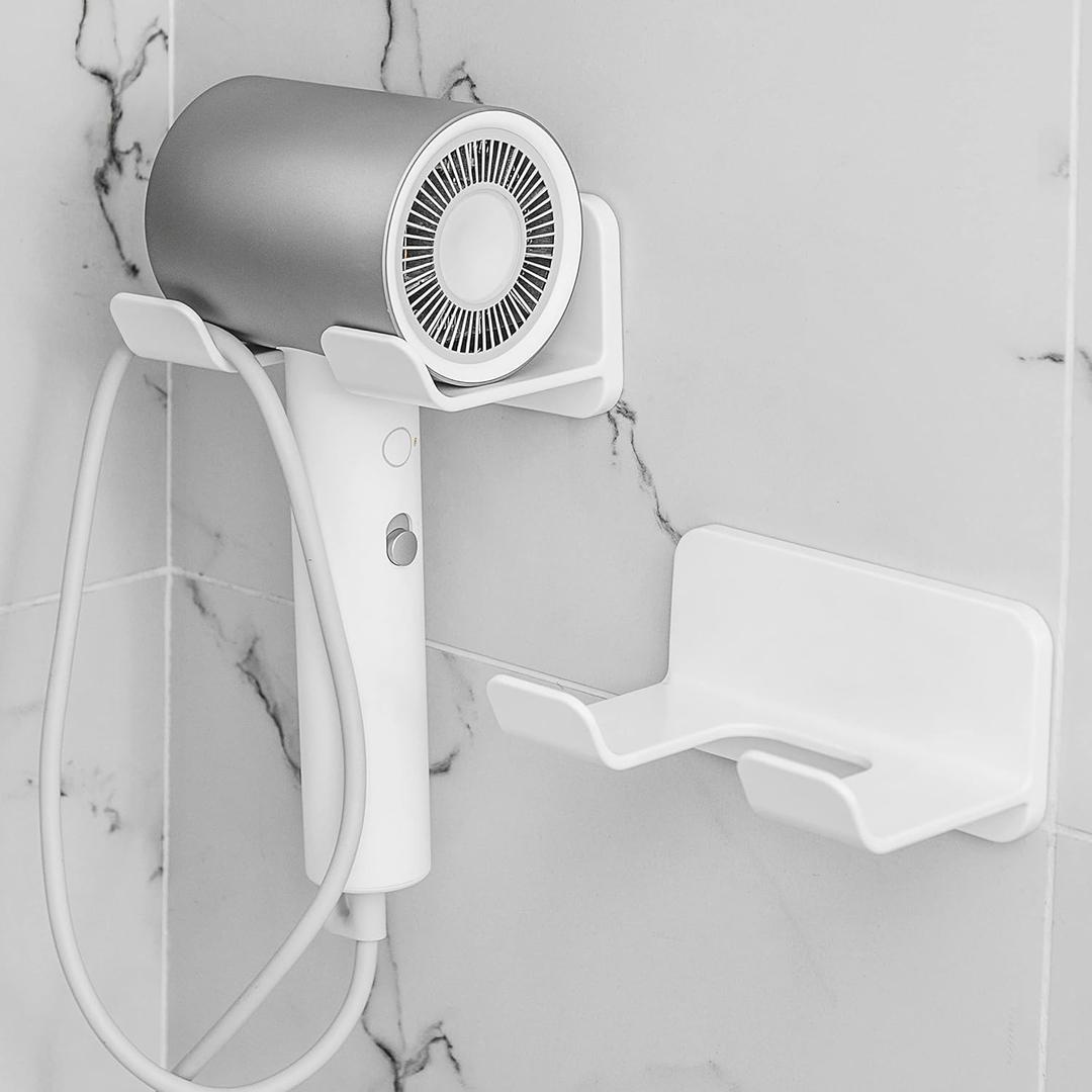Premium Space-Saving Hair Dryer Holder  Wall-Mounted, Bathroom Organizer, Suitable for Hair Dryer and Other Bathroom Appliances  White