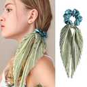 Ouliget Silky Satin Hair Scarf Scrunchies for Women,Sweet Soft Shiny Hair Band Hair Accessories,Bohemia Knotted Bow Ribbon Elastic Hair Scrunchies, 4 Pieces