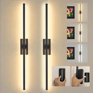 Magnetic Battery Operated Wall Sconces Set of 2, Magnetic Linear Wall Sconce,Multiple patches Peel and Stick Rechargeable Wireless Picture Light , Modern Sconces for Living Room Bedroom Hallway