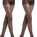 RubyRunk 2 Pack Sheer Tights for Women, rip resistant Pantyhose, 15 Denier, run resistant sheer tights reinforced toe (US, Alpha, Large, Regular, Regular, black)