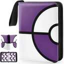 Card Binder 4 Pocket, Trading Card Holder Fits 400 Cards with 50 Removable Sleeves, Large Capacity & Waterproof Zipper Album Holder for Trading Card Collector, Portable Collection Card Album for Cards (Purple)