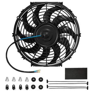 mupera Electric Radiator Cooling Fan - Universal Cooling Fan Pull Push Electric Radiator Cooling Assembly Reversible with Mount Kit (12 inch Curved)