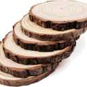 Natural Round Discs Rustic Wood Slices 6 Pcs 6.3-6.7 inch Unfinished Wood kit Circles Crafts Tree Slices with Bark Log Discs for DIY Arts and Wedding Christmas Ornaments
