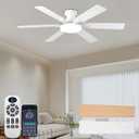 Ceiling Fans with Lights,54 Inch Low Profile Ceiling Fan with Light and Remote Control,6 Speeds/6 Blade,Flush Mount,LED Dimmable DC Reversible Modern, White Ceiling Fan for Bedroom/Living Room
