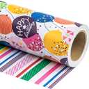WRAPAHOLIC Reversible Birthday Wrapping Paper - Mini Roll - 17 Inch X 33 Feet - Colorful Balloon with Confetti Design for Birthday, Holiday, Party, Baby Shower
