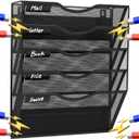 Magnetic 5 Pocket Wall File Organizer, Mesh Hanging Wall Mounted Document Paper Filing Magazine Rack with Nametag Label for Office Home School, 5 Tier Black