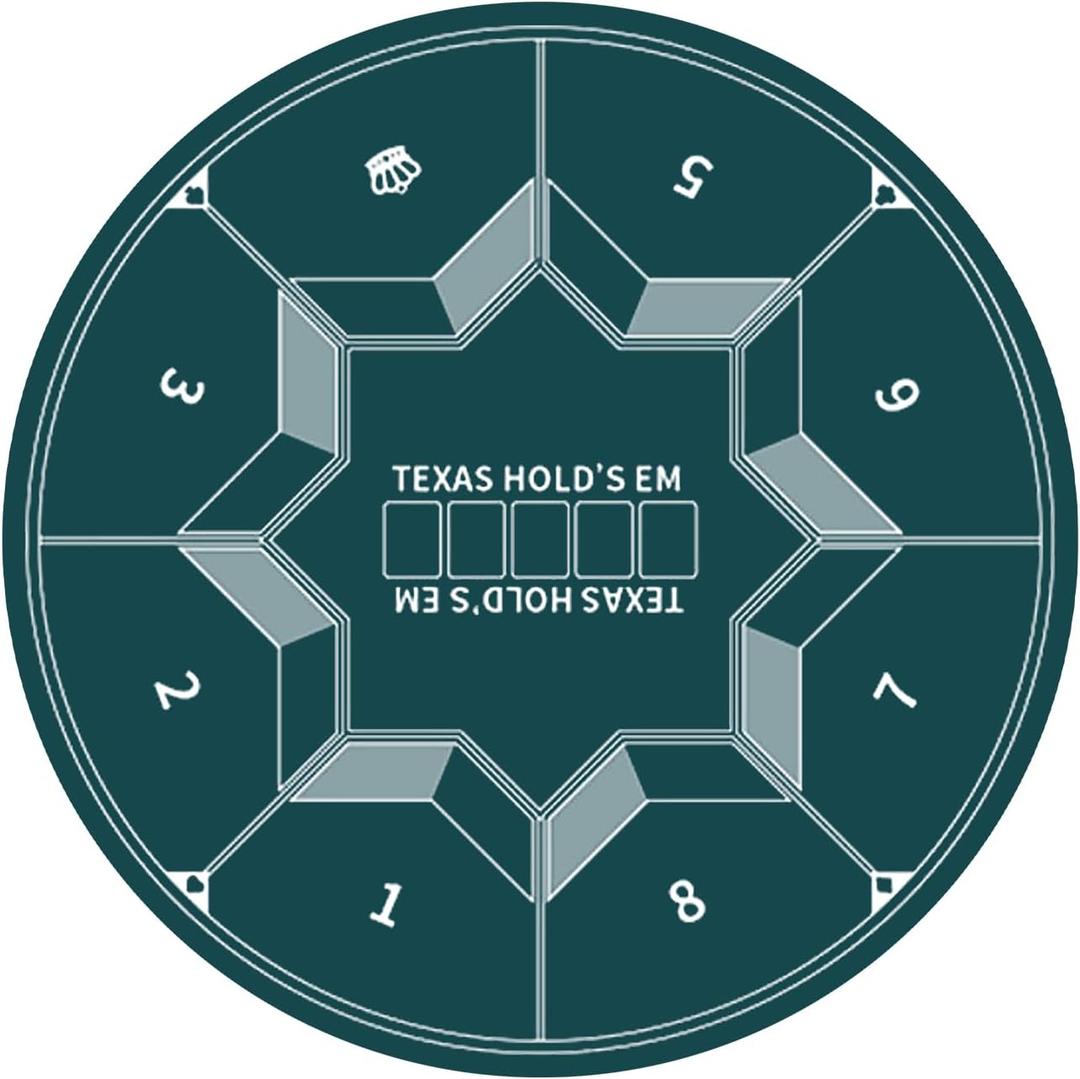 nuveti 24/31/47/55/63inch Round Poker Mat for Texas Holdem | Portable Poker Table Top with Art Deco Layout Print 6-8 Player Game Layout Mat to Play Cards, Poker Games, Blackjack, Casino