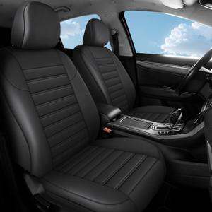 Faux Leather Car Seat Covers Two Front Seat, Foam Seat Cover for Car, Universal Car Seat Protector with Waterproof and Breath Fit for Cars, Trucks, SUV, Vans (Black Striped)