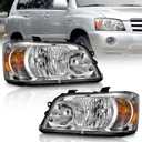 WEELMOTO Headlights Compatible with 2004-2006 Toyota Highlander, Sport Utility Headlight Chrome Housing Amber Reflector Left+Right Side