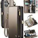 Defencase Compatible with iPhone 16 Plus Case Wallet with RFID Blocking Card Holder for Women Men, PU Leather Magnetic Snap Flip Zipper Strap Wallet Phone Case for iPhone 16 Plus 6.7", Desert Titanium