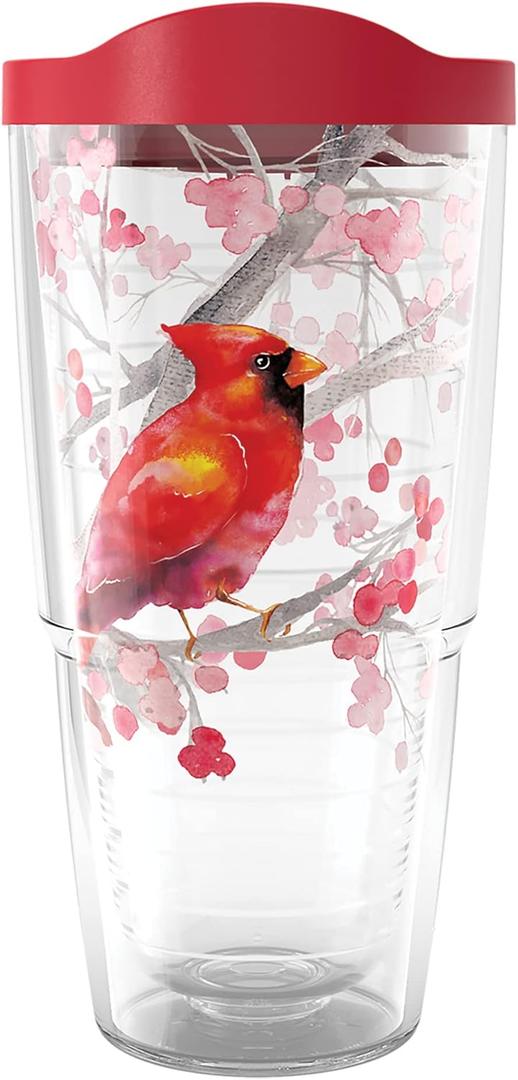 Tervis Christmas Holiday Cardinal and Berry Branches Made in USA Double Walled Insulated Tumbler Travel Cup Keeps Drinks Cold & Hot, 24oz, Classic (Clear)