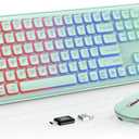 Wireless Keyboard and Mouse Combo - RGB Backlit, Rechargeable & Light Up Letters, Full-Size, Ergonomic Tilt Angle, Sleep Mode, 2.4GHz Quiet Keyboard Mouse for Mac, Windows, Laptop, PC, Mint Green