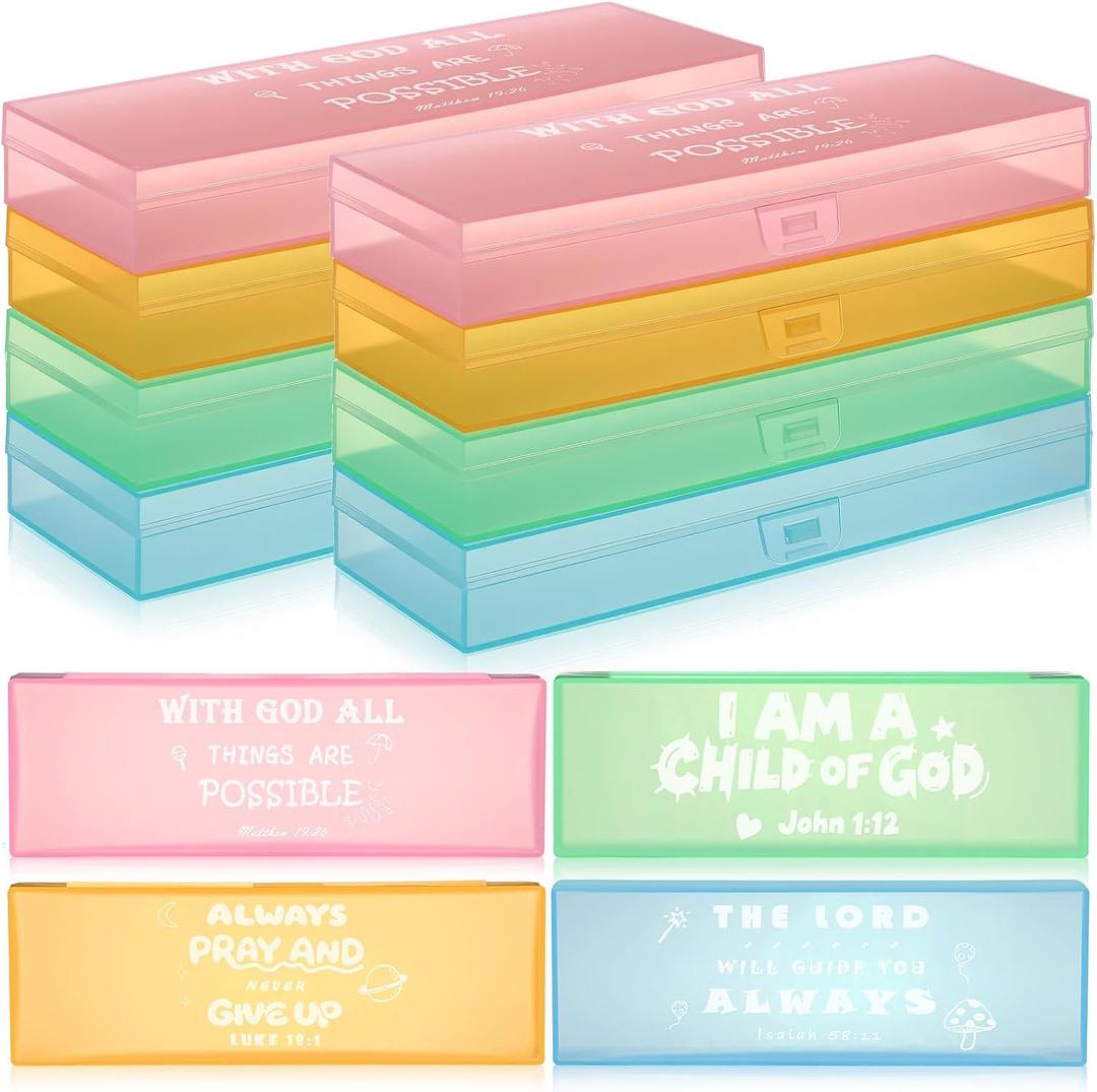 36 Pcs Christain Plastic Pencil Boxes Bible Storage Case Bulk for Sunday School Christmas Shoebox Donation Religious Event Rewards Gifts