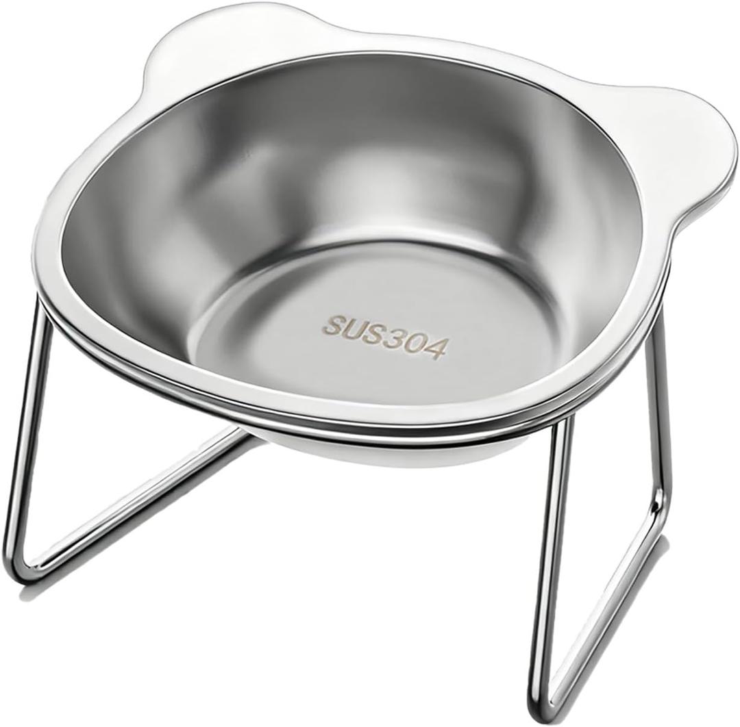 Elevated Cat Bowls - for Small Cats/Dogs, 5.9" Indoor Stainless Steel Raised Cat Bowl for Food and Water,15 Tilted Anti-Vomiting Dog Dishes, Whisker Friendly, Spine Friendly (Dishwasher Safe) (1Pack)
