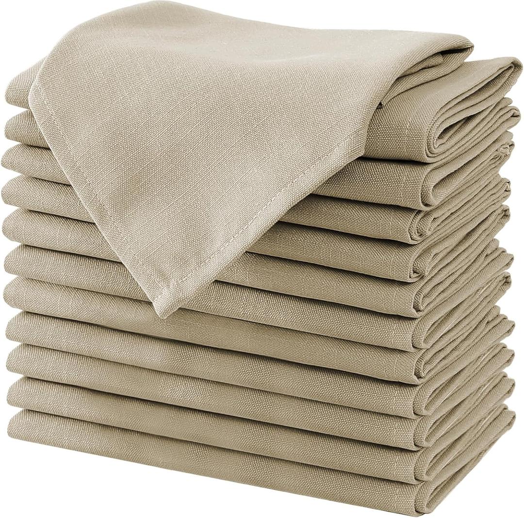 H.VERSAILTEX Cloth Napkins Set of 12 (18" X 18") Linen Textured Dinner Napkins Waterproof Extra Soft Thick Durable Reusable Napkins with Hemmed Edges for Dinners, Weddings and Everyday Use, Taupe