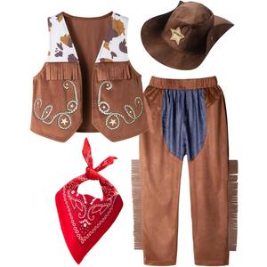 LXKIKMM Kids Western Cowboy Costume Set for Halloween & Party (8-9 Years, Ropes)