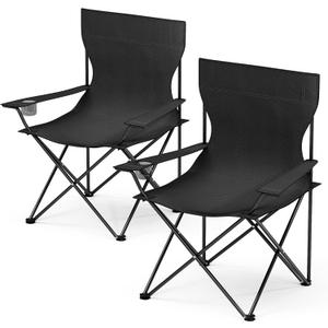 YSSOA Portable Folding Black Camping Chair, 2-Pack