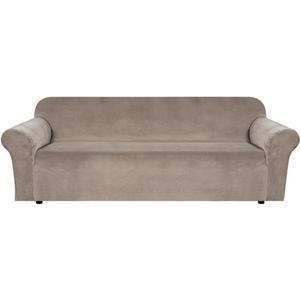 H.VERSAILTEX Stretch Velvet Sofa Covers Large Couch Covers Sofa Slipcovers Furniture Protector Soft with Non Slip Elastic Bottom, Feature Thick Comfy Rich Velour (Extra Wide Sofa 98"105", Taupe)