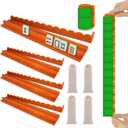 Upgraded Version,Mahjong Racks with Pushers,17 Inch,Wooden American Mahjong Tile Pushers and Racks Set of 4, with 4 Mahjong Racks Drawstring Bag, Mahjong Accessories(Brown)