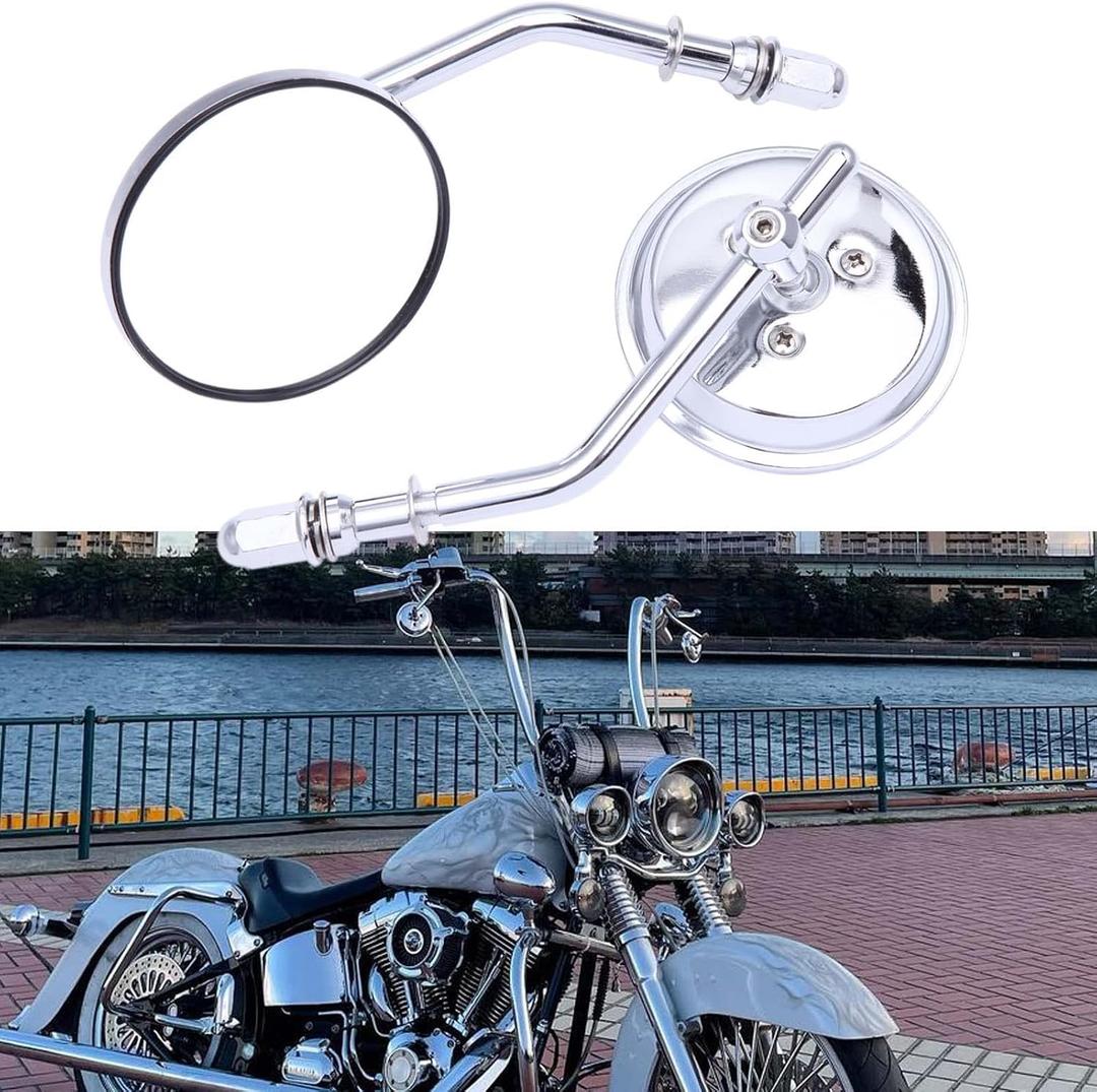Chrome Motorcycle Round Sportster Mirrors Rear View Compatible with Harley Davidson Fatboy Dyna Street Glide Road King Softail, Small