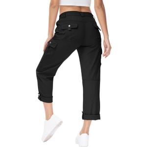 YSENTO Womens Cargo Hiking Pants with Pockets Lightweight Stretch Quick Dry Camping Travel Pants Roll Up (X-Large, 2-black)