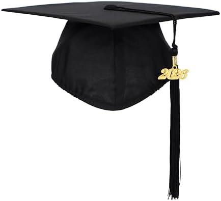 FtyFty Unisex Adult Matte Graduation Cap with Tassel Year Charm