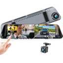 Mirror Dash Cam 4.7 Inch Rear View Mirror 720P Front and Rear View Dual Cameras with Super Night Vision,Parking Assistance,Loop Recording,24H Parking Monitor, Waterproof Backup Camera