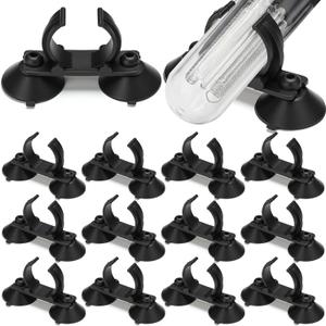 Qunclay 12 Pack Double Aquarium Heater Suction Cups with 1.2 Inch Clip Black Heavy Duty Standard Heating Rod Holders Clamps for Aquarium Heater Fish Tanks